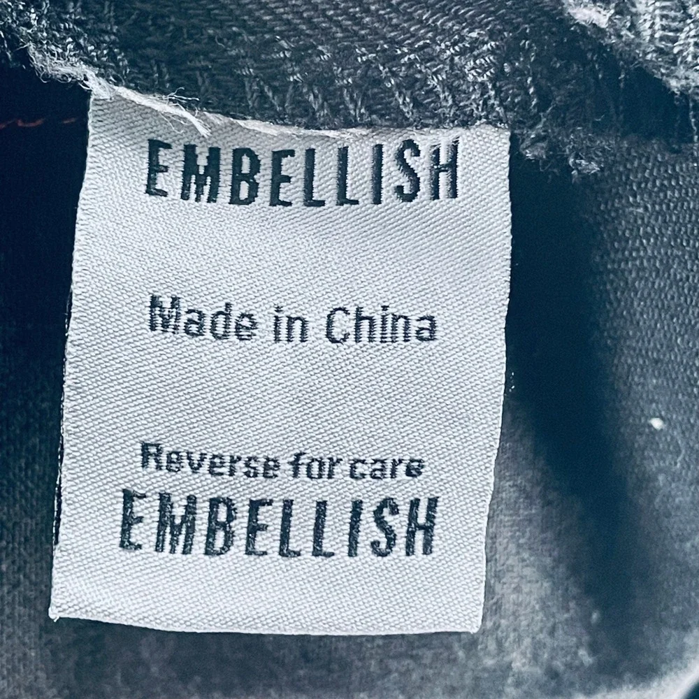 Embellish Men Moto Biker Jeans Black Stretch Denim Sz 40 Ribbed Zip Streetwear